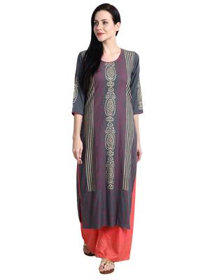 Grey printed viscose rayon kurti 1