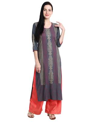 Grey printed viscose rayon kurti 2