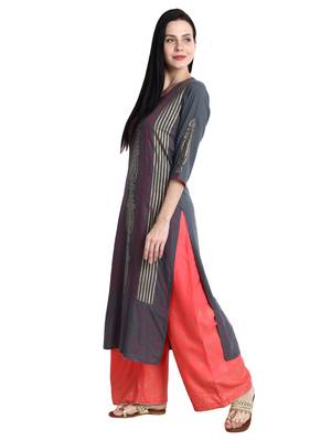 Grey printed viscose rayon kurti 3