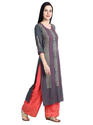 Grey printed viscose rayon kurti 4
