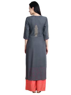 Grey printed viscose rayon kurti 5