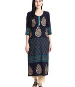 Navy-blue printed viscose rayon kurti