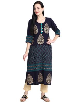 Navy-blue printed viscose rayon kurti 2