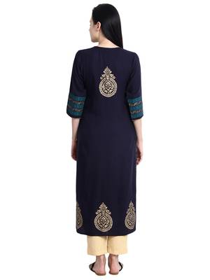 Navy-blue printed viscose rayon kurti 5