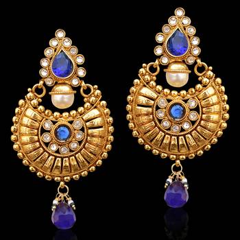 Traditional Indian Bollywood Jewelry Gold Finish Kundan Polki Dangler Earrins 1