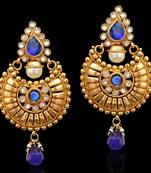 Traditional Indian Bollywood Jewelry Gold Finish Kundan Polki Dangler Earrins