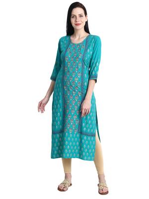 Green printed viscose rayon kurti 1