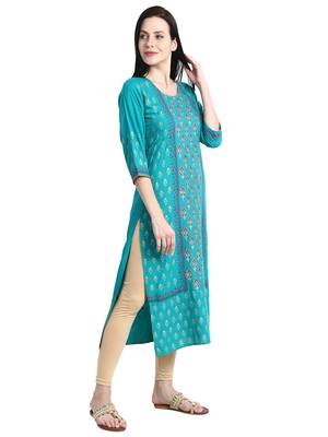 Green printed viscose rayon kurti 2