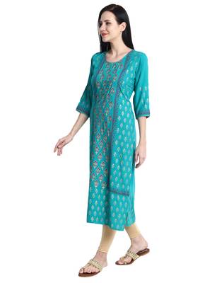 Green printed viscose rayon kurti 3
