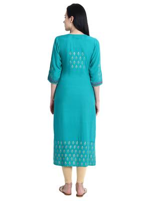 Green printed viscose rayon kurti 4