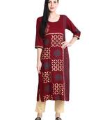 Maroon printed viscose rayon kurti