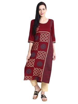 Maroon printed viscose rayon kurti 2