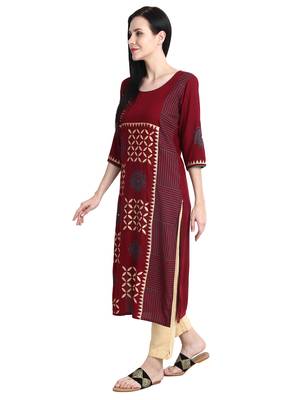 Maroon printed viscose rayon kurti 3