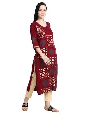 Maroon printed viscose rayon kurti 4