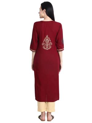 Maroon printed viscose rayon kurti 5