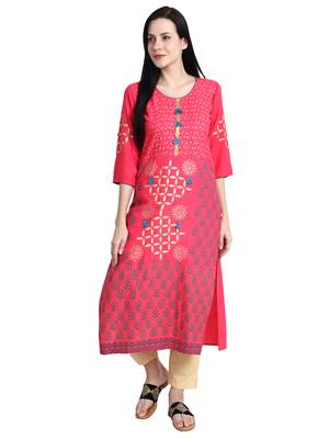 Peach printed viscose rayon kurti 1