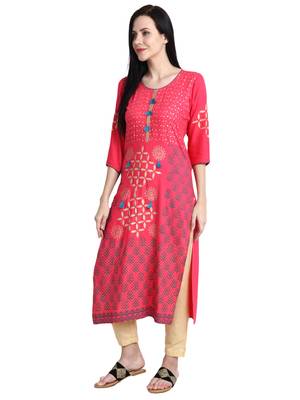 Peach printed viscose rayon kurti 2