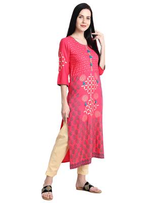 Peach printed viscose rayon kurti 3
