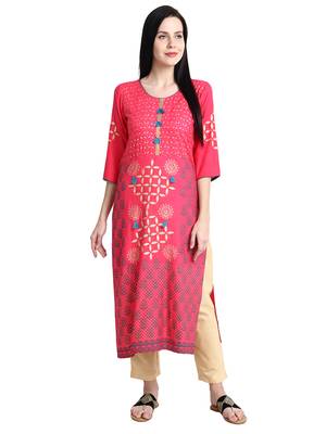 Peach printed viscose rayon kurti 4