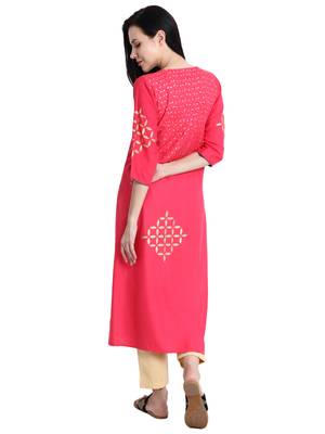 Peach printed viscose rayon kurti 5
