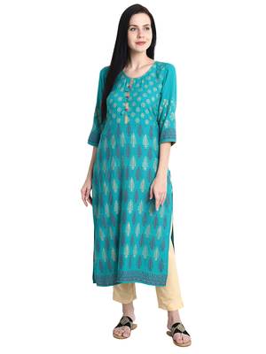 Green printed viscose rayon kurti 1