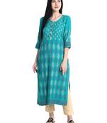 Green printed viscose rayon kurti