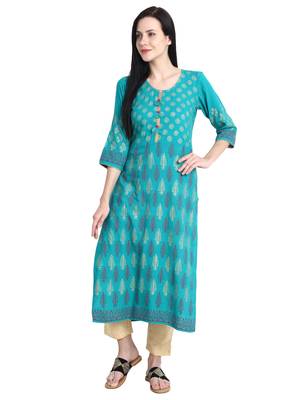 Green printed viscose rayon kurti 2