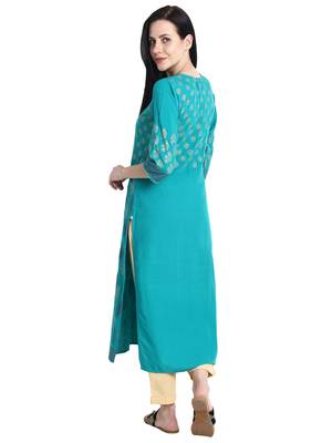Green printed viscose rayon kurti 3