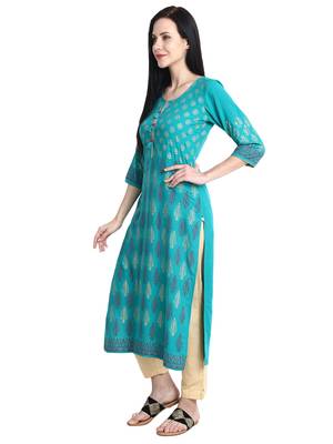 Green printed viscose rayon kurti 4