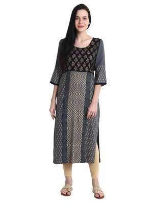 Grey printed viscose rayon kurti 1