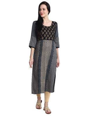 Grey printed viscose rayon kurti 2