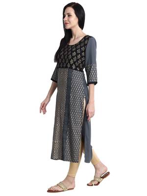 Grey printed viscose rayon kurti 3