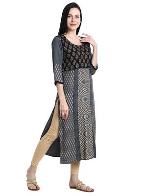 Grey printed viscose rayon kurti 4