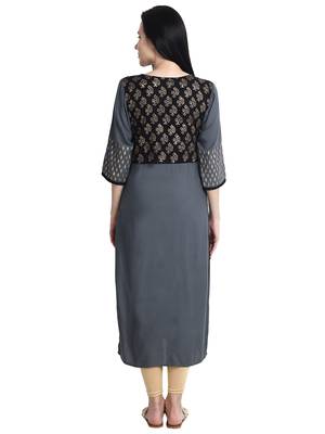 Grey printed viscose rayon kurti 5