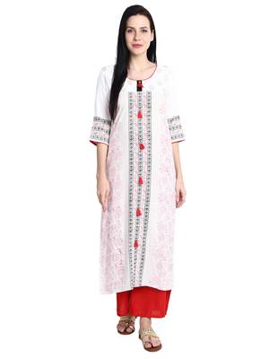 Cream printed viscose rayon kurti 1