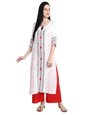 Cream printed viscose rayon kurti 2