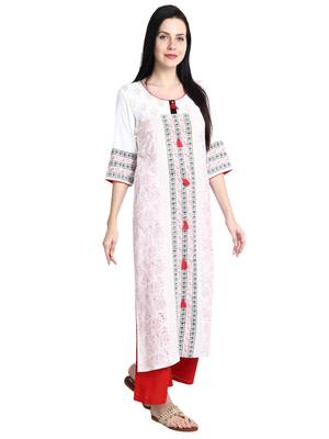 Cream printed viscose rayon kurti 4