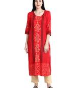 Red printed viscose rayon kurti