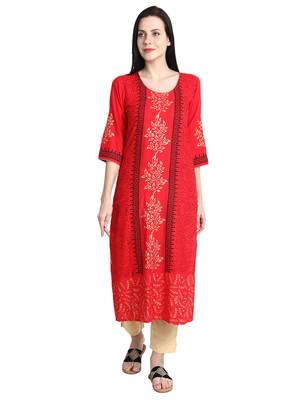 Red printed viscose rayon kurti 2