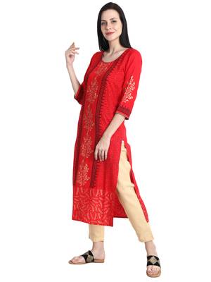 Red printed viscose rayon kurti 3