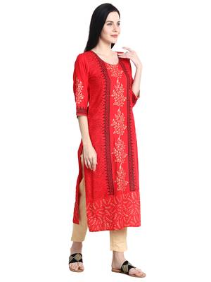 Red printed viscose rayon kurti 4