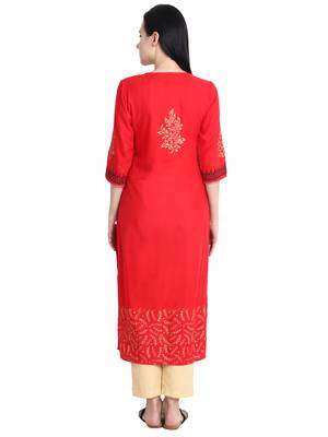 Red printed viscose rayon kurti 5