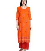 Orange printed viscose rayon kurti