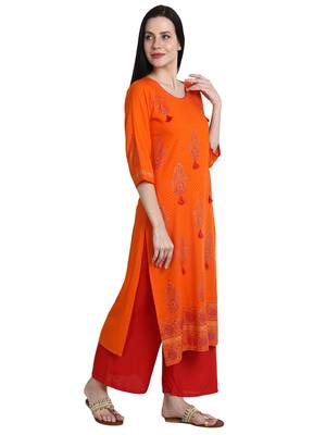 Orange printed viscose rayon kurti 2
