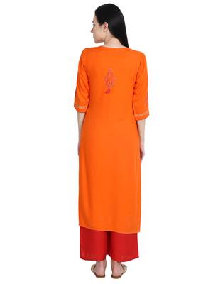 Orange printed viscose rayon kurti 4