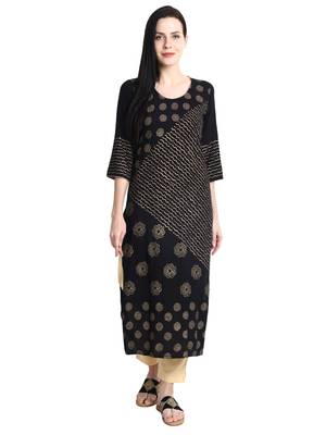 Black printed viscose rayon kurti 1