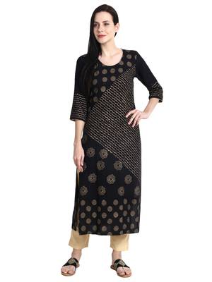 Black printed viscose rayon kurti 2