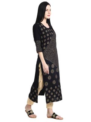 Black printed viscose rayon kurti 3