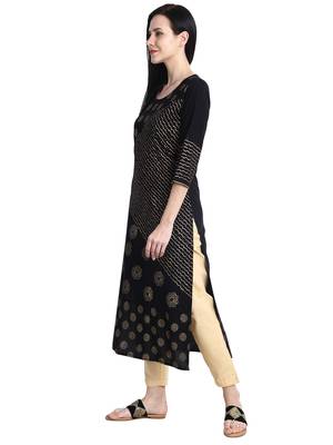 Black printed viscose rayon kurti 4