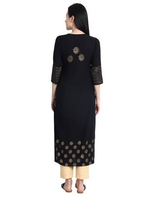 Black printed viscose rayon kurti 5